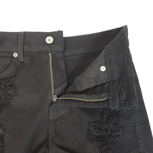 Womens 25 Black Distressed Denim Short Shorts Summer Whimsigoth Festival Rocker - Picture 8 of 11